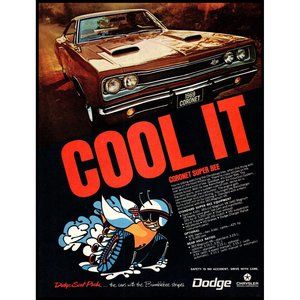 1969 Dodge Coronet Super Bee Magnum V8 Vintage Print Ad Hood Scoops Wall Art
